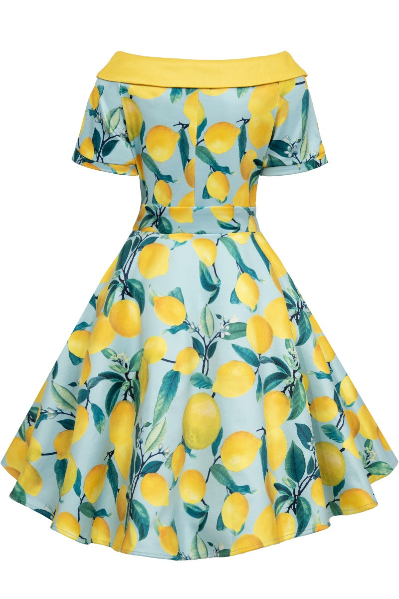 Vintage Inspired Swing Dress in Blue Lemon